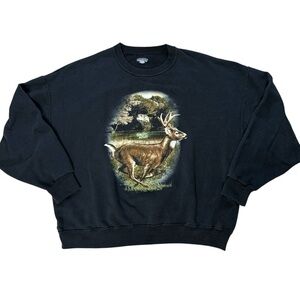 Y2k Jerzees Black Graphic Deer Wildlife CrewNeck